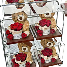 Load image into Gallery viewer, Beret cute bear immortality flower rose hug bucket gift box acrylic ornament for girlfriend Valentine&#39;s Day
