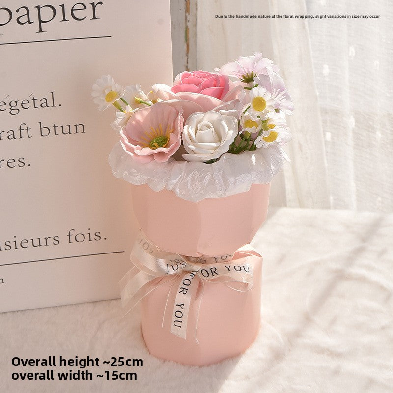 Creative small fragrant wind soap flower gives girlfriend a small surprise, finished product simulation bouquet, round ornament, premium Mother's Day gift.